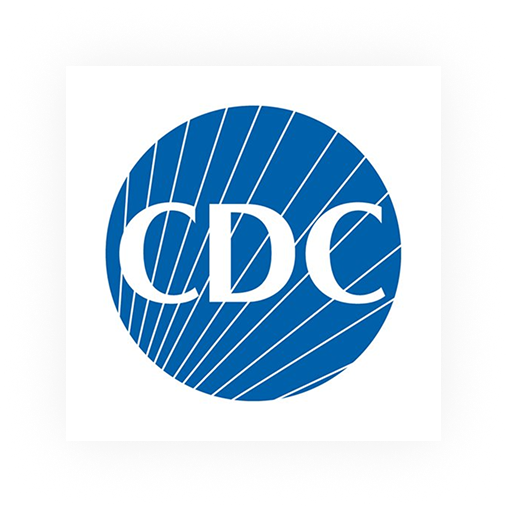Blue CDC logo with white letters.